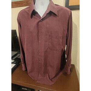 Geoffrey Beene Mens Maroon Dress Shirt 32-33 Long Sleeve Button Up Fitted Luxury
